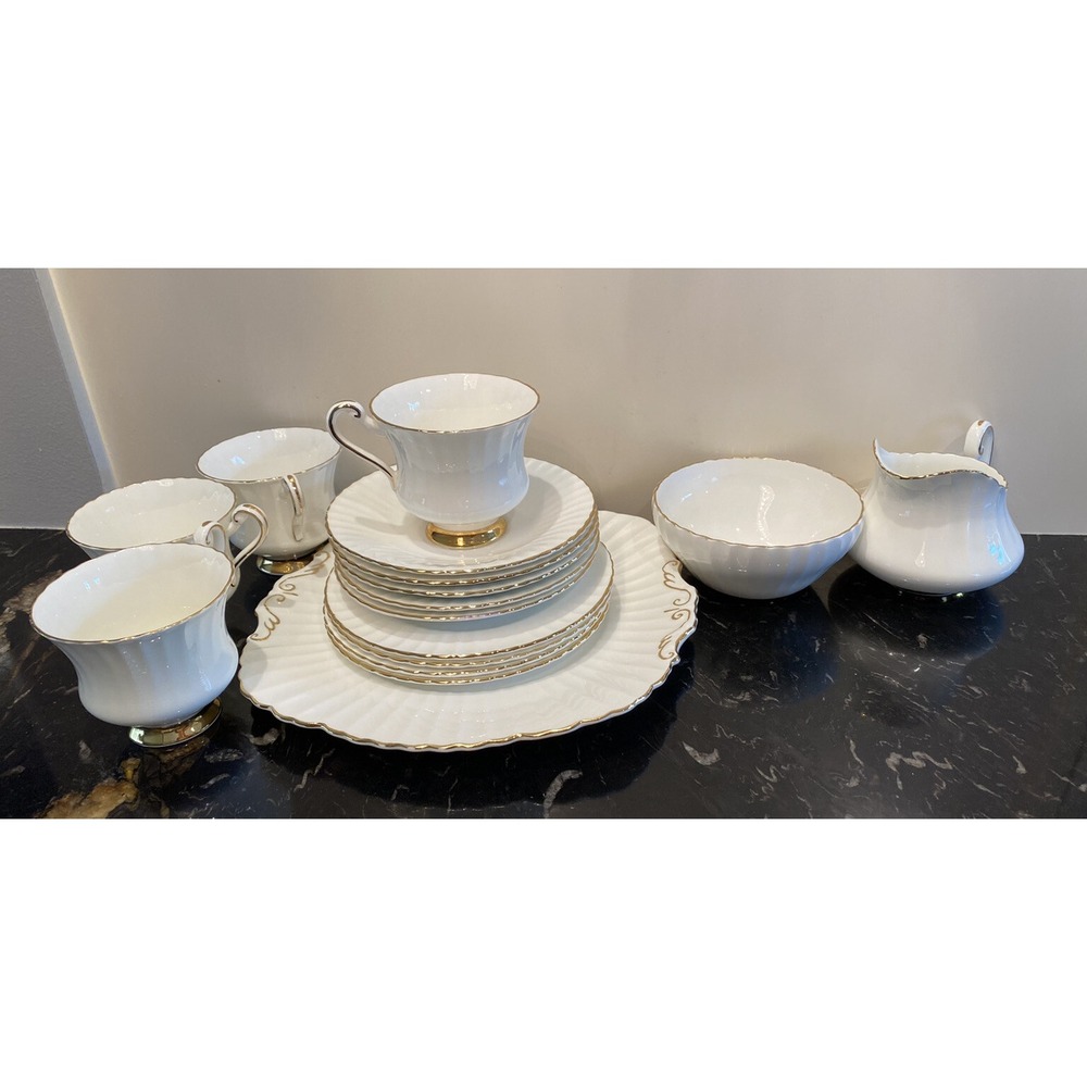 Vintage Paragon Tea Set Footed Tea Cup Saucer Creamer Sugar Bowl Plates 15 Pcs